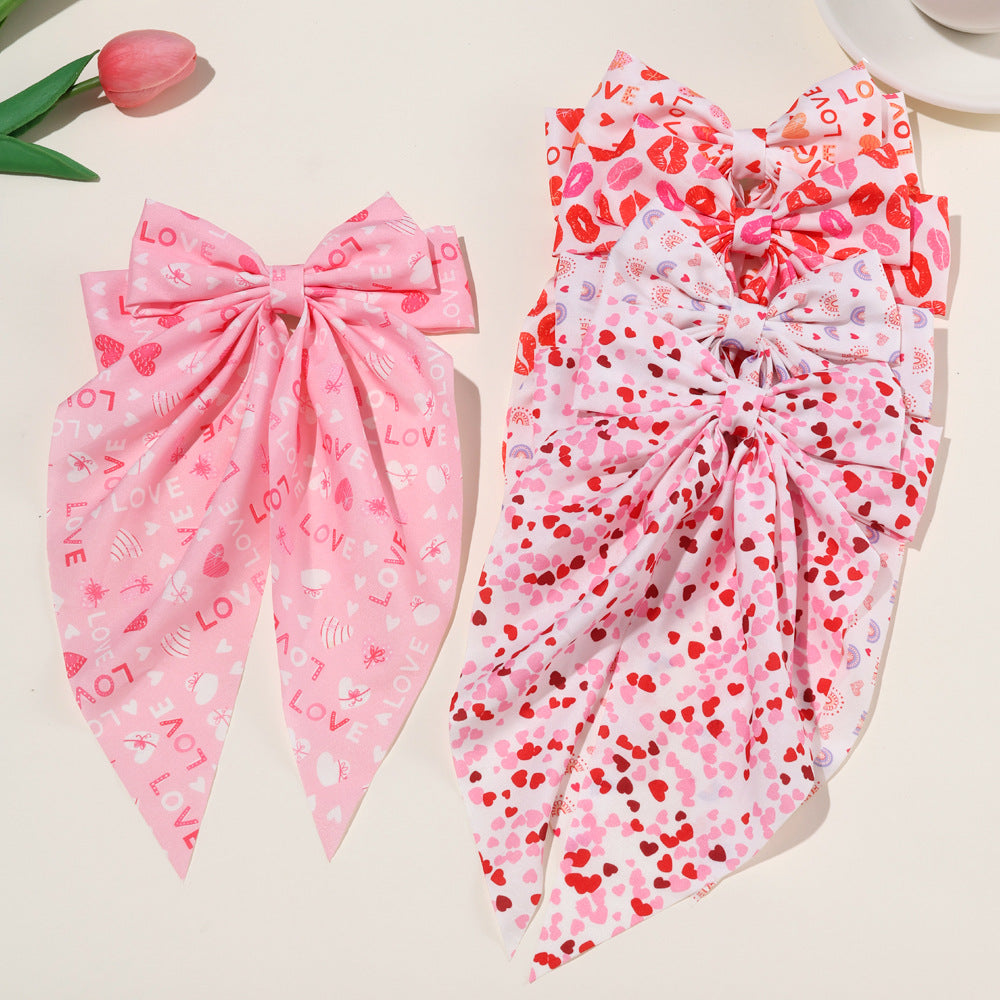 Wholesale valentine's day bow ribbon spring clip heart-shaped red lip printing hair accessories