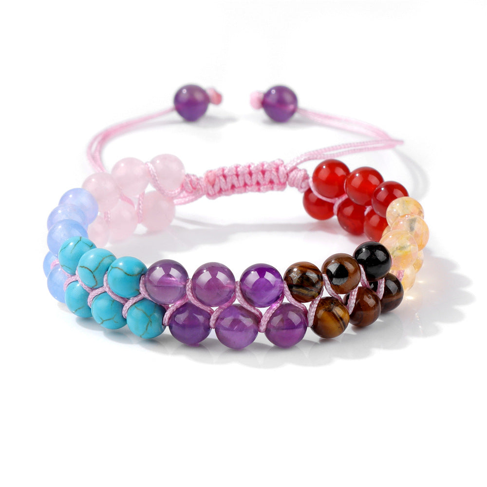 Wholesale Natural Tiger Eye Stone Black Onyx Double Layer Handwoven Bracelet