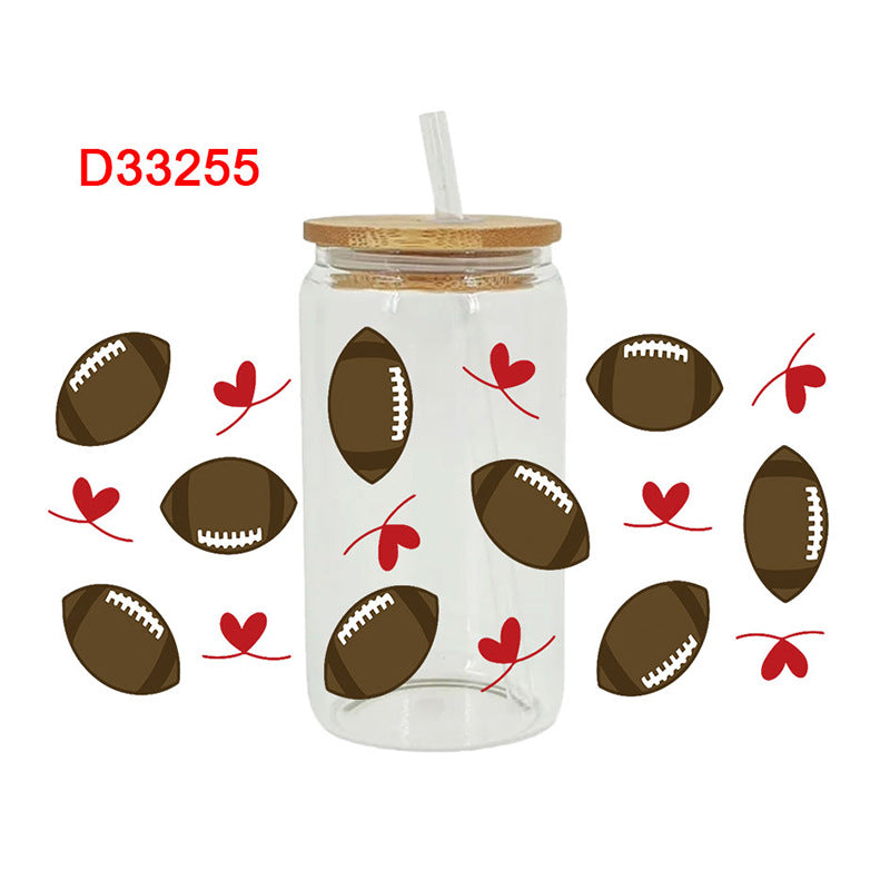 Wholesale Colorful rugby ball  16oz Cup UV DTF Wraps