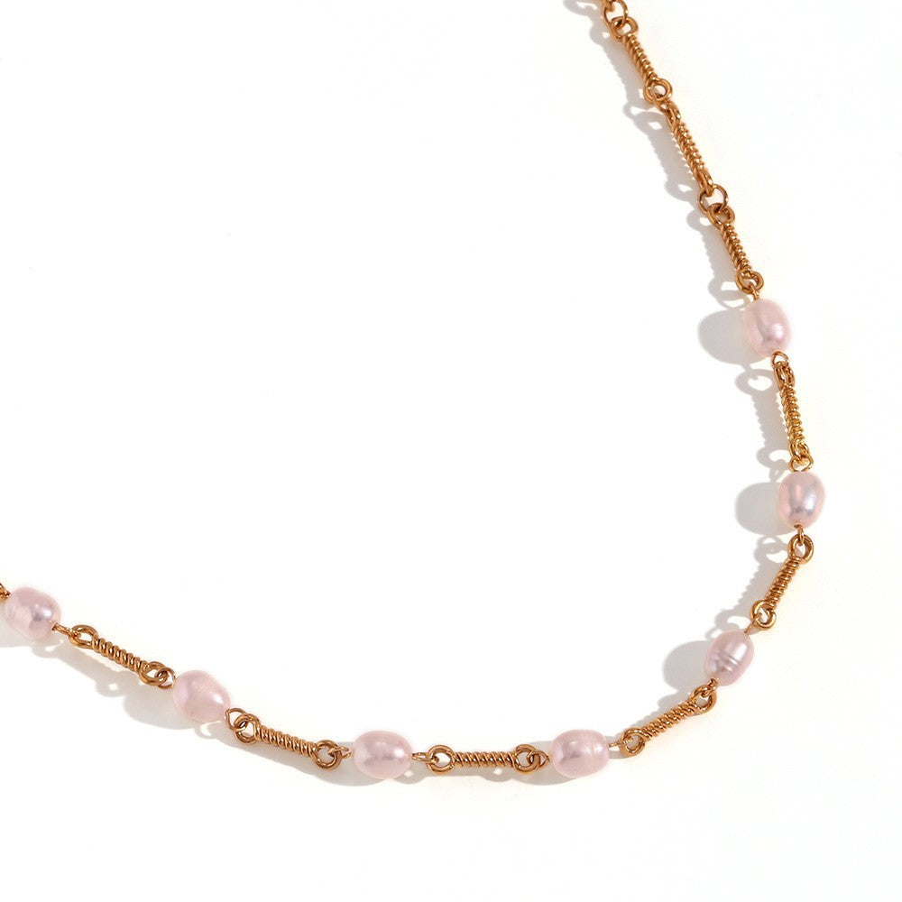 Wholesale Pearl gold-colored intertwined Stainless Steel Necklace