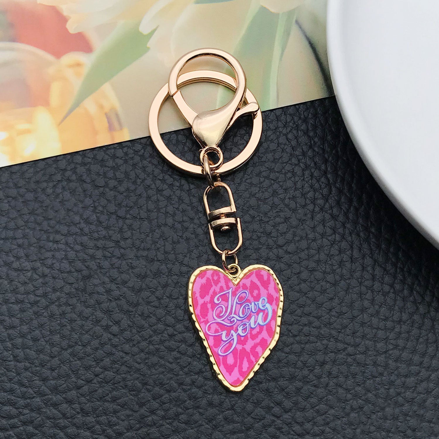 Wholesale Rose red LOVE YOU love Metal Keychain