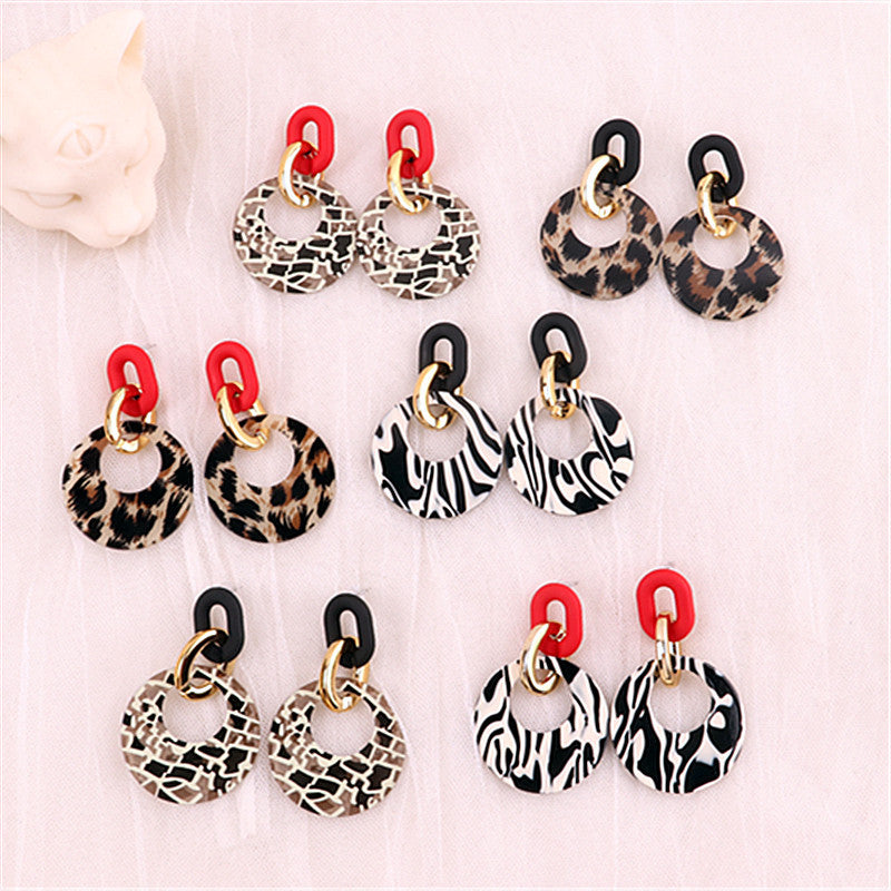 Wholesale Geometric Leopard Print Circle Acrylic Earrings