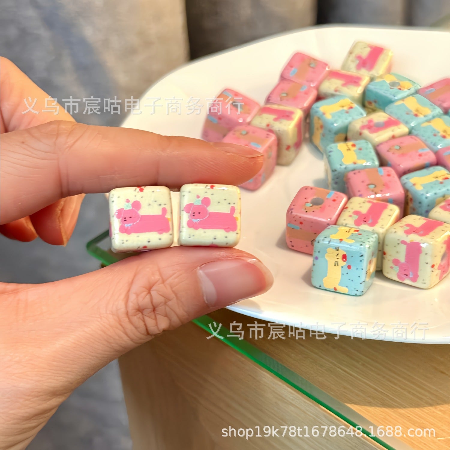 Wholesale 10pcs Cute Macaron Puppy Square Beads DIY Acrylic Beads