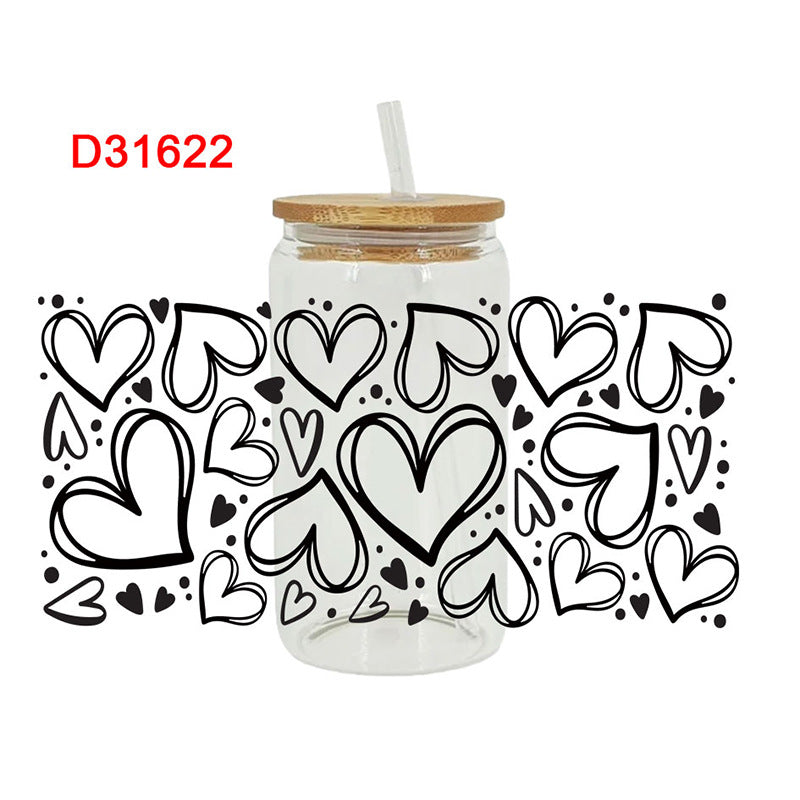 Wholesale Colorful Hearts  16oz Cup UV DTF Wraps