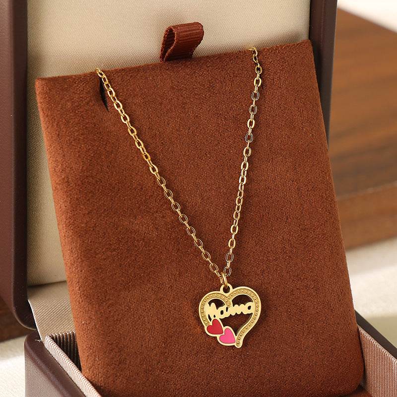 Wholesale Mother' s Day Diamond studded Hollow Moon Love Stainless Steel Necklace
