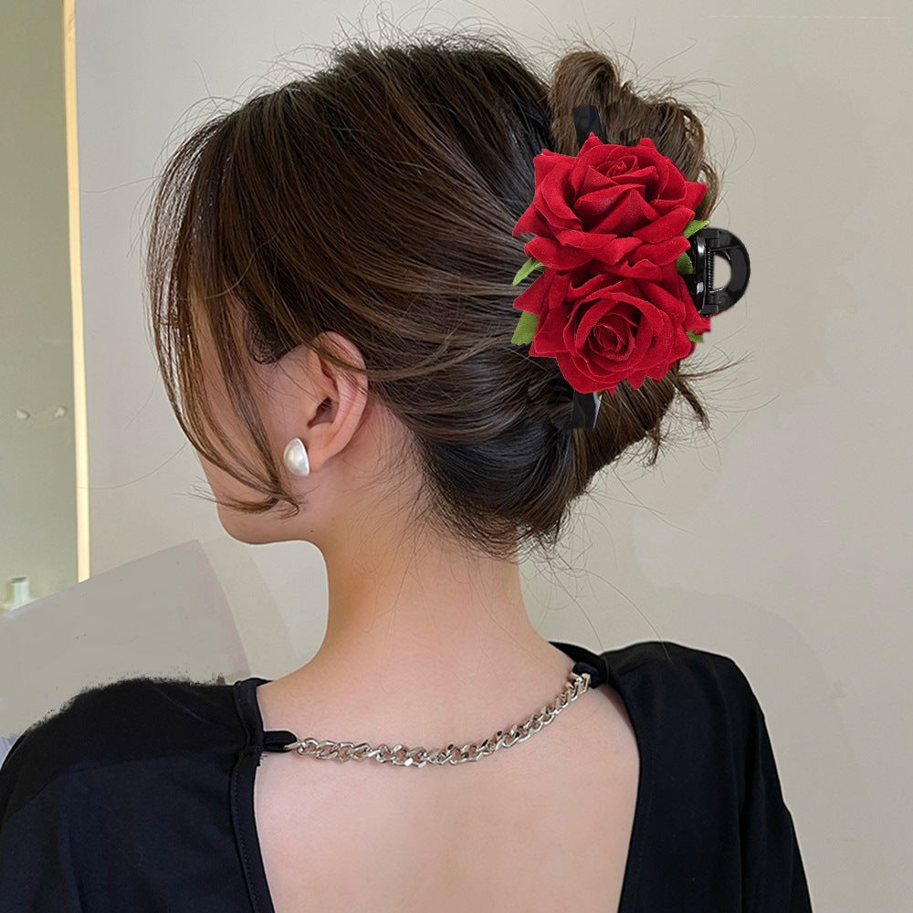 Wholesale Valentine's Day gift rose one-word artificial flower updo shark clip hair accessories