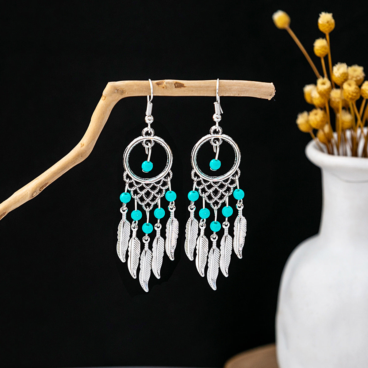 Wholesale Vintage Bohemian Tassel Turquoise Earrings