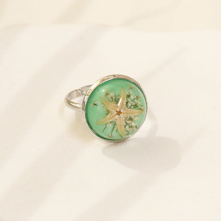 Wholesale 6pcs Starfish Amber Handmade Open Adjustable Ring