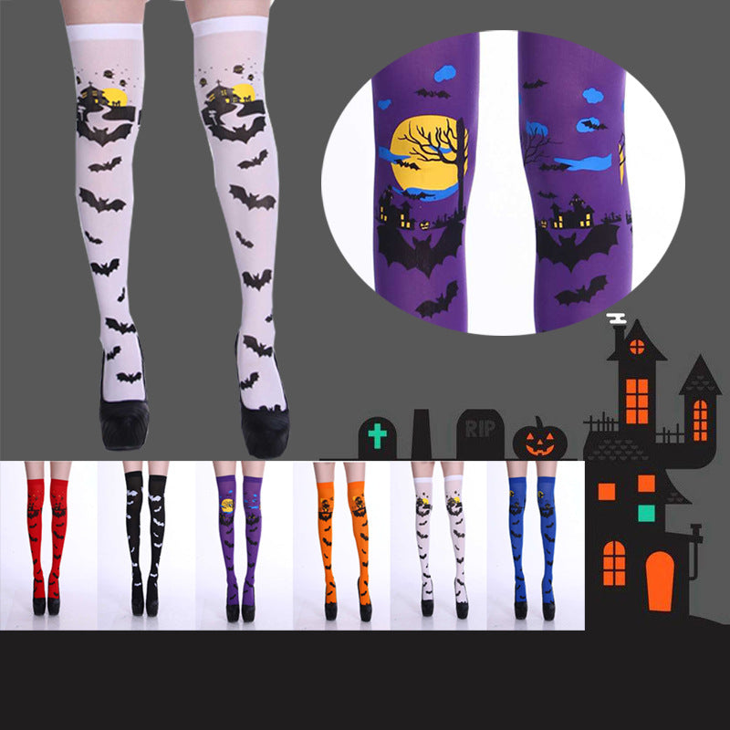 Wholesale Halloween Orange Bat Skeleton Socks