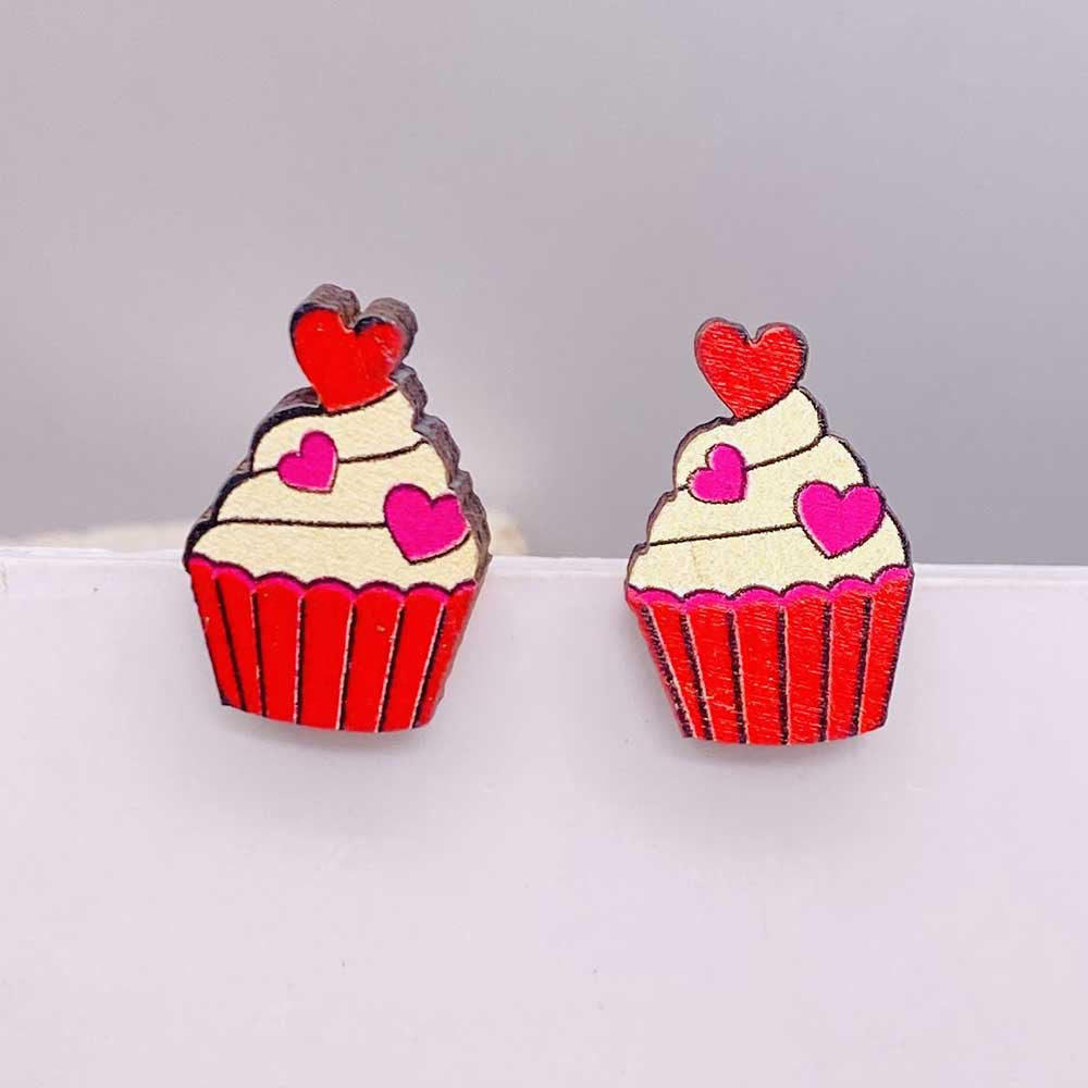 Wholesale Valentine's Day Pink Envelope Dwarf Rose Wooden Earrings