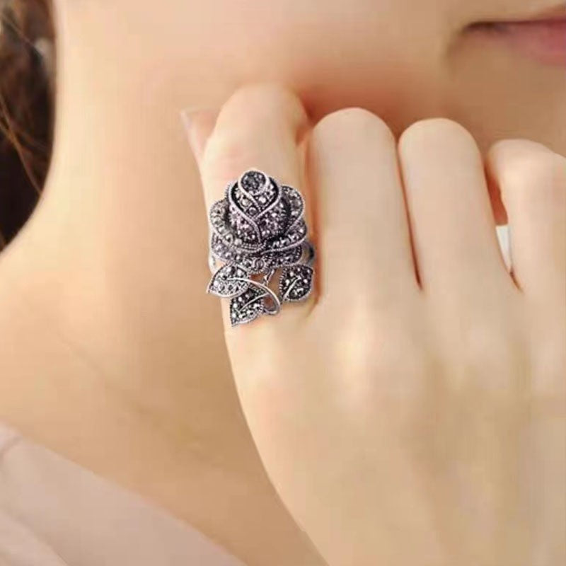 Wholesale Open Cut Adjustable Gothic Black Rose Alloy Rings