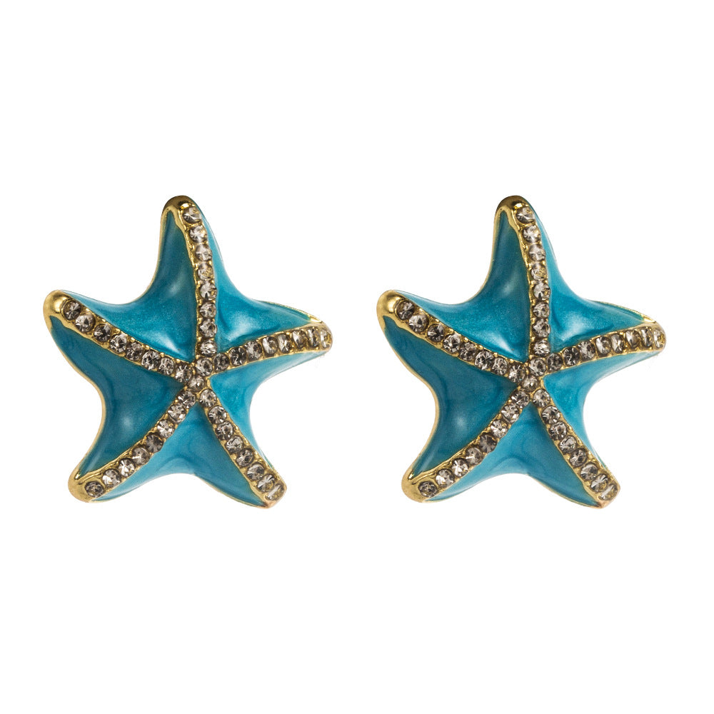 Wholesale Starfish S925 Silver Needle Diamond Earrings