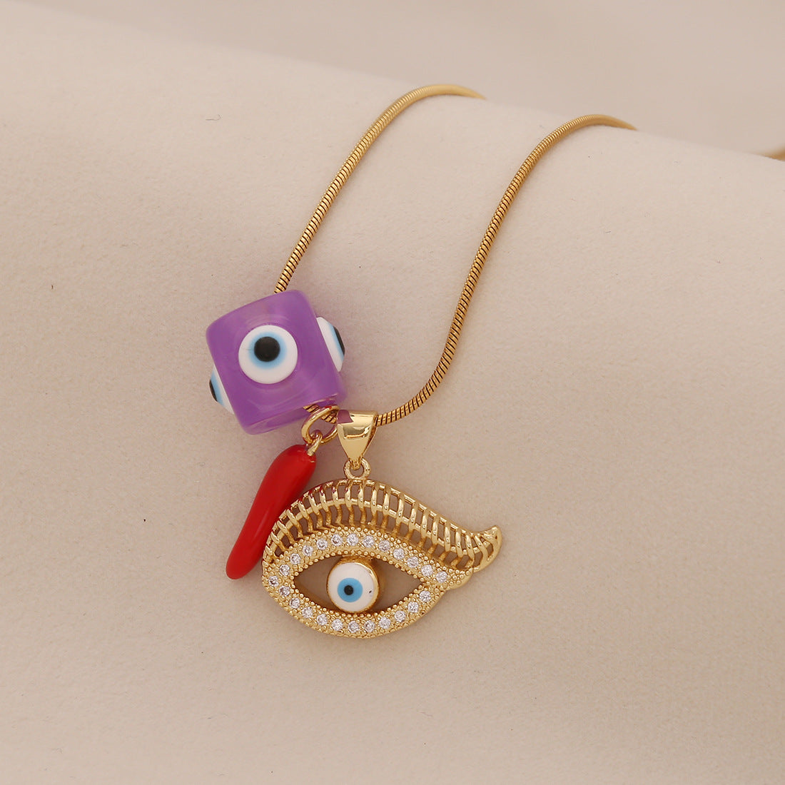 Wholesale Devil' s Eye Necklace Retro Lips Pepper Stainless Steel Clavicle Chain