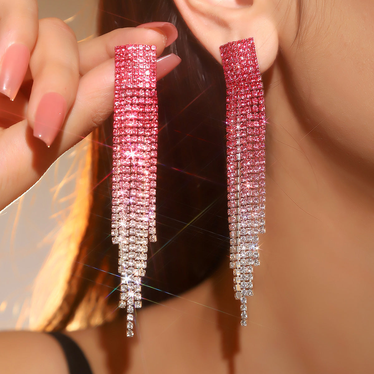 Wholesale Rhinestone Long Tassel Earrings
