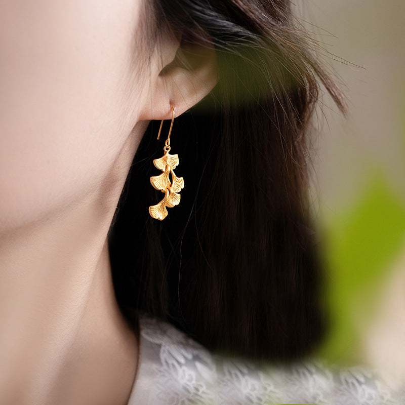 Wholesale Gold-plated Ginkgo Leaf Earrings