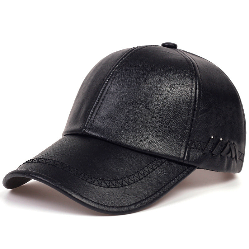 Wholesale PU Leather Fashion Solid Color Winter Leather Autumn/Winter Warm Black Casual Trendy Baseball Hat
