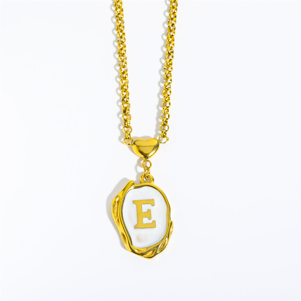 Wholesale 26 Letters Oil Dripping Three-dimensional 18K Gold Plated Stainless Steel Necklace