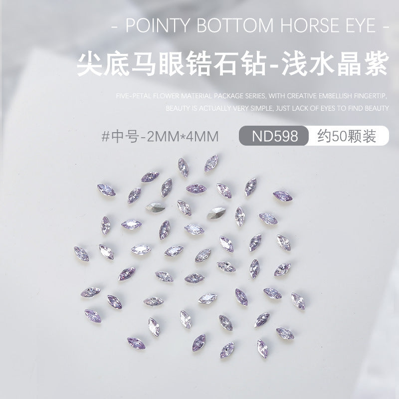 Wholesale 50pcs nail art pointed bottom diamond 5A zircon large, medium and small horse eye diamond special shaped diamond nail decoration