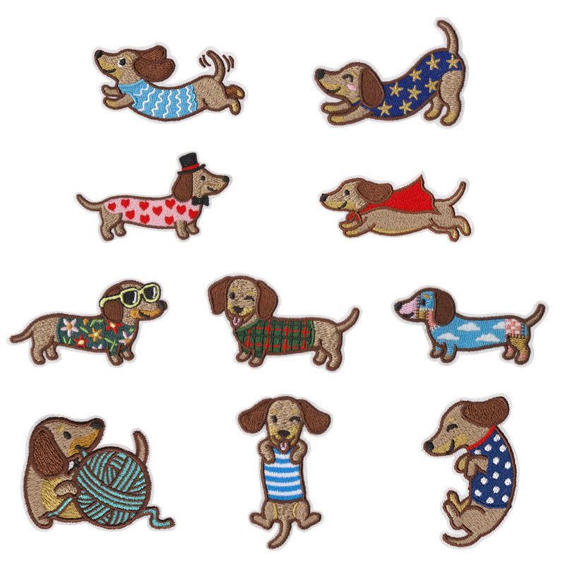 Wholesale Modern Dachshund Embroidered Patch Set 10 Pieces Cute Iron On Appliques For Sweatshirts Backpacks Coats DIY Craft Supply