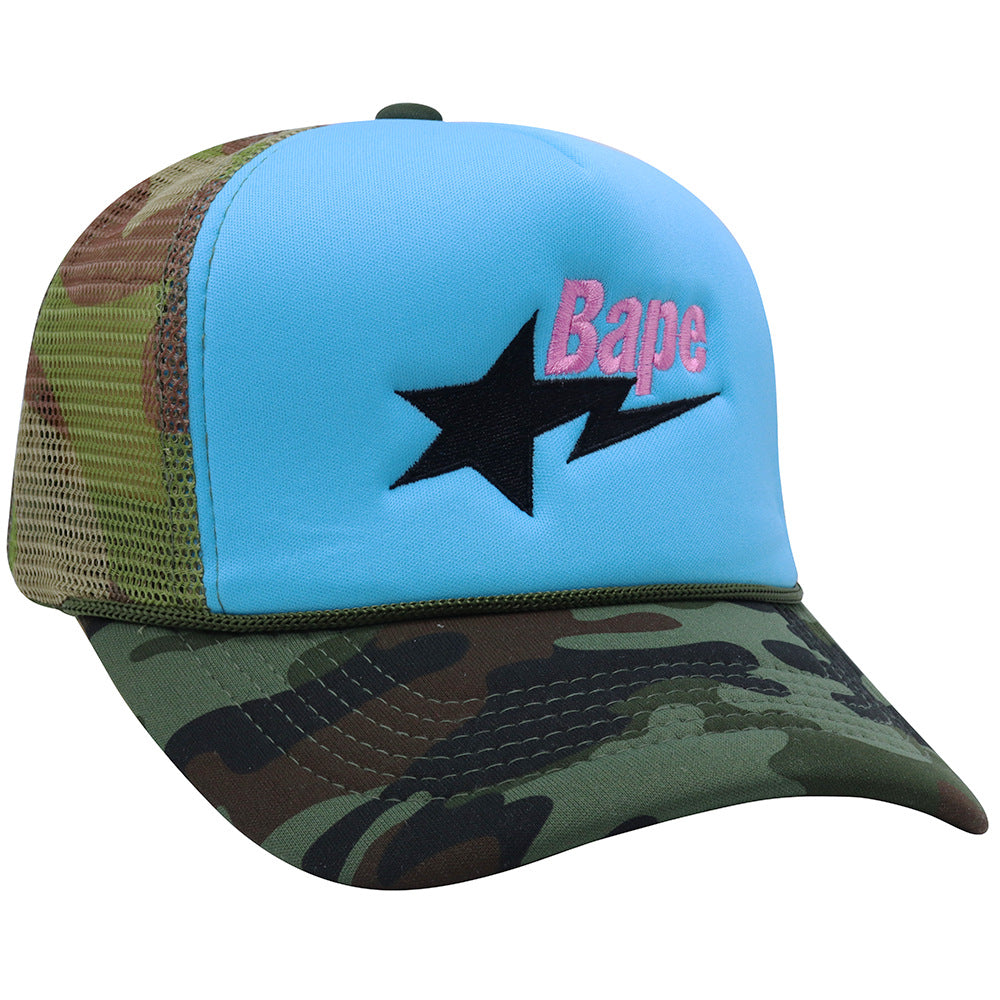 Wholesale Plaid Camouflage Embroidered Truck Hat Sun Protection Mesh Baseball Cap