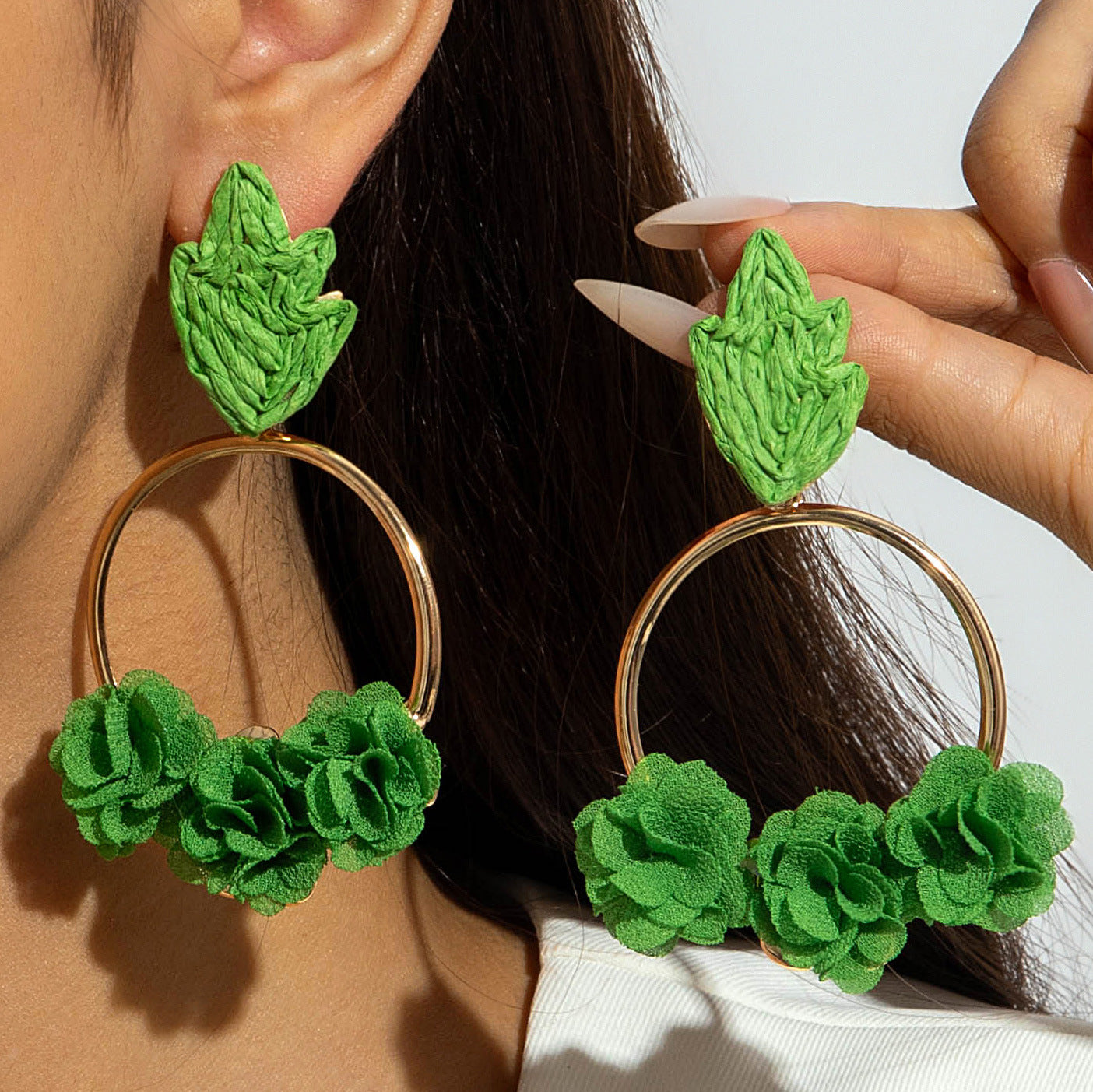 Wholesale Colorful Raffia  Woven Floral Earrings