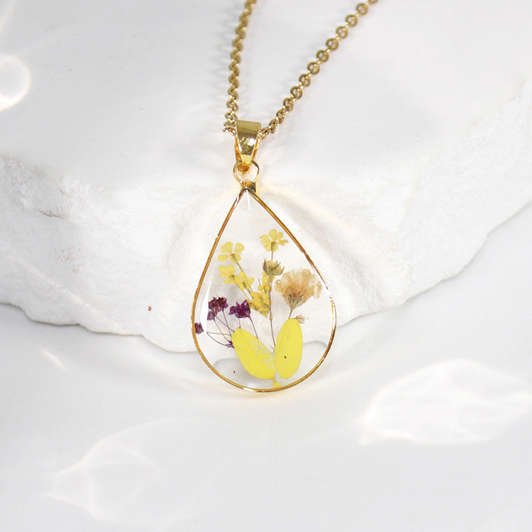 Wholesale 6pcs Golden Water Drop Month Flower Series Plant Specimen Necklace