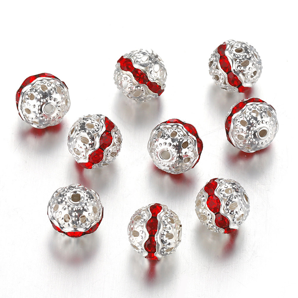 Wholesale 50PCS 8-10mm Hollow Rhinestone Spherical DIY Spacer Beads