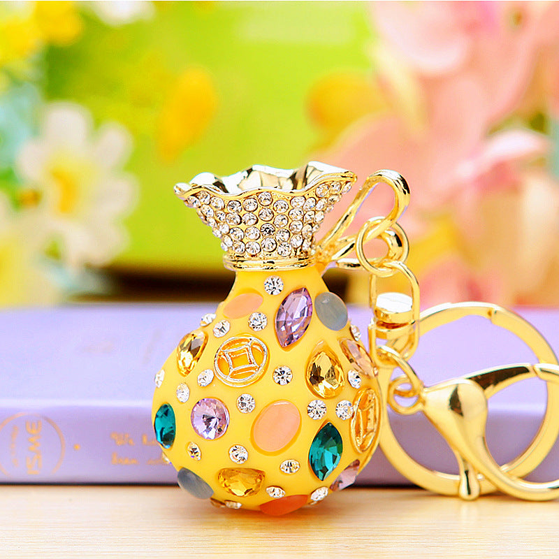 Wholesale Metal Pink Rhinestone Lucky Bag Keychain Chinese Style Car Key Accessory For Women Gift