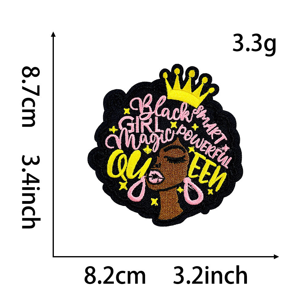 Wholesale Embroidered Iron On Patch Afro Black Girl Leopard Print Letter Design Decorative DIY Craft Supply For Shoes Hats Bags