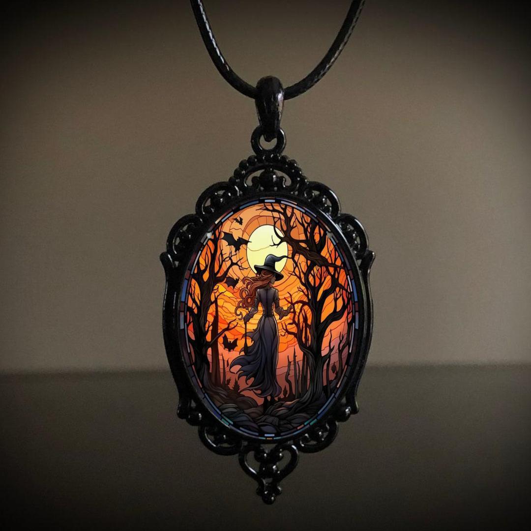 Wholesale Vintage Gothic Crow Cross Witch Halloween Necklace