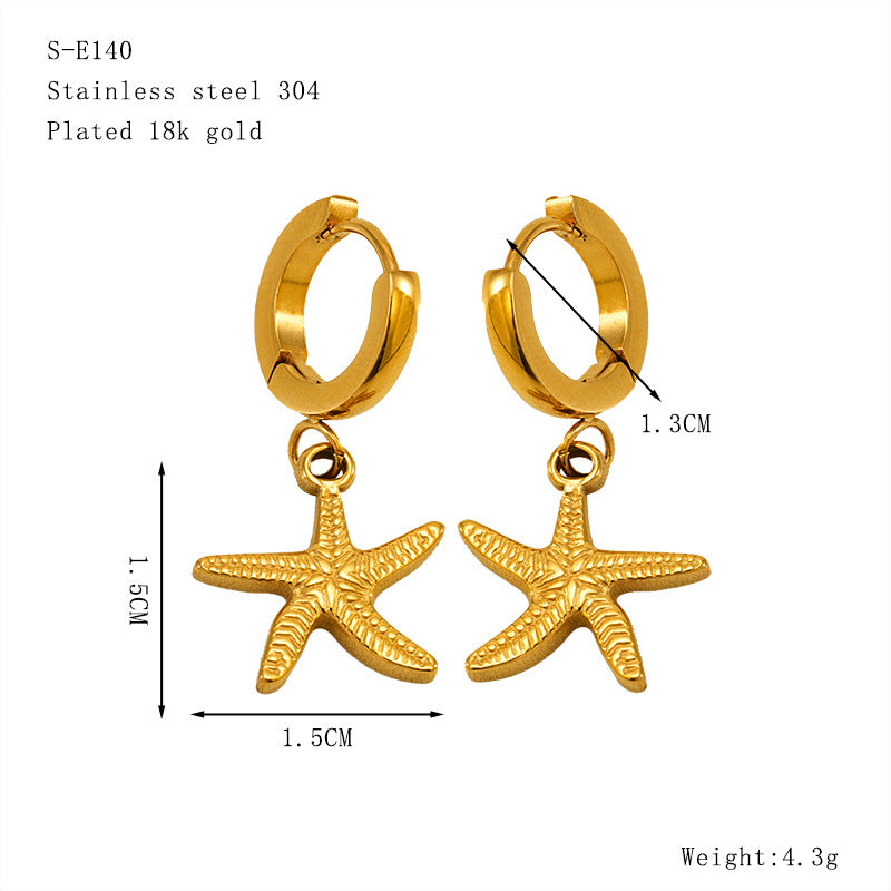 Wholesale Gold Turtle  Conch Starfish  Crab Pendant Titanium Steel Earrings