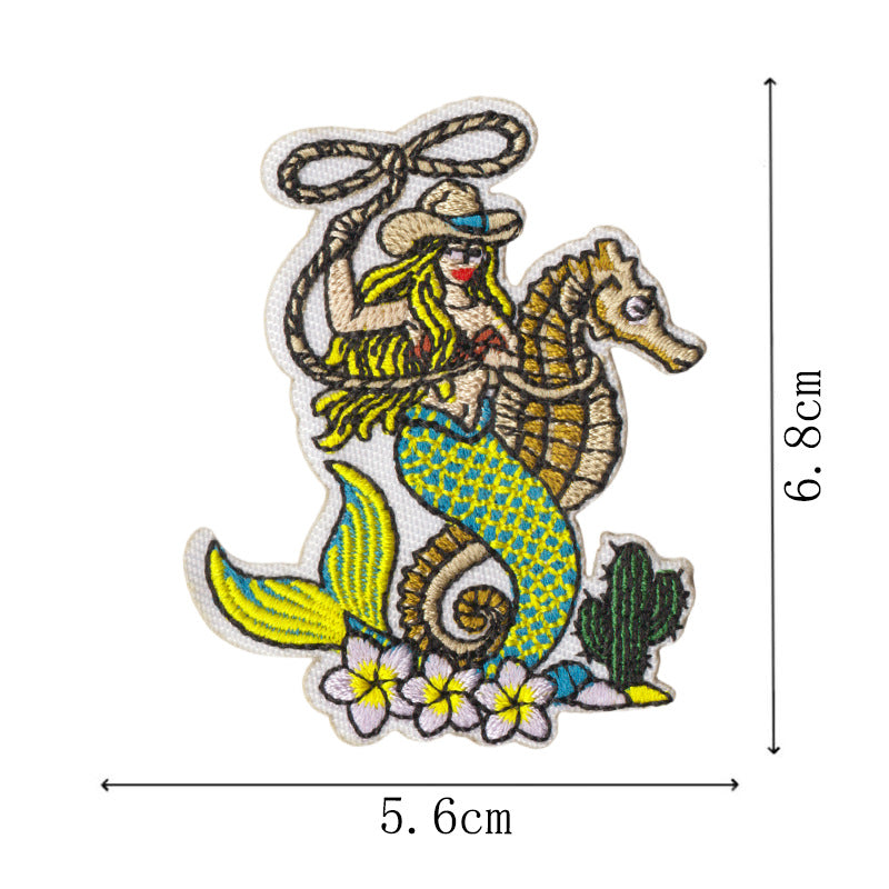 Wholesale West Coast Retro Mermaid Adhesive Embroidered Patches Guitar Cactus Nautical Design For Coat Repair Chic Craft Supply Boutique Resale