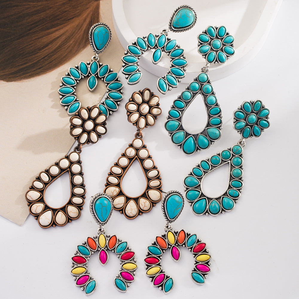 Wholesale Bohemian Turquoise Exaggerated Earrings