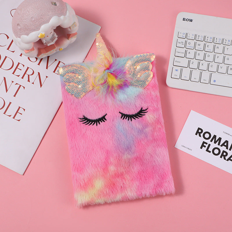 Wholesale Plush Cartoon Unicorn Notebook Children' s Pink Unicorn Notebook