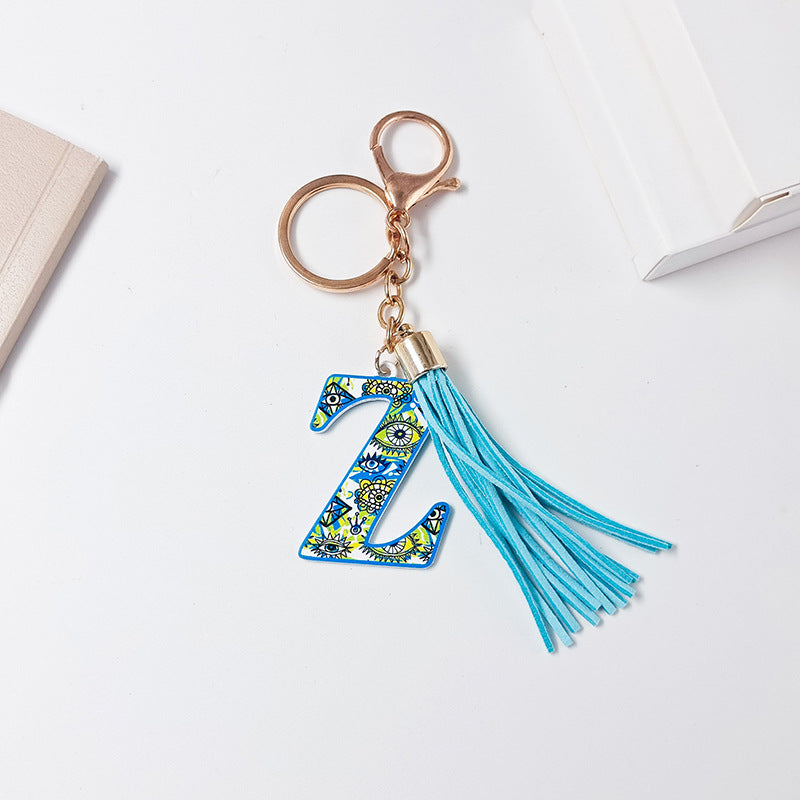 Wholesale Letter Colorful Tassel Zinc Alloy Keychain