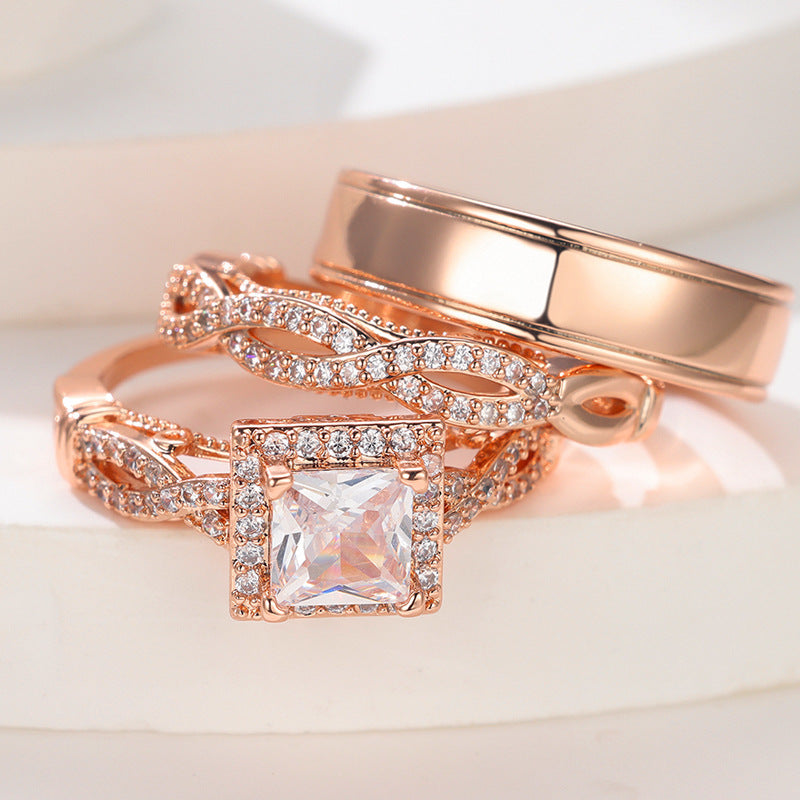 Wholesale Copper Rose Gold Diamond Ring Set of Three Pieces