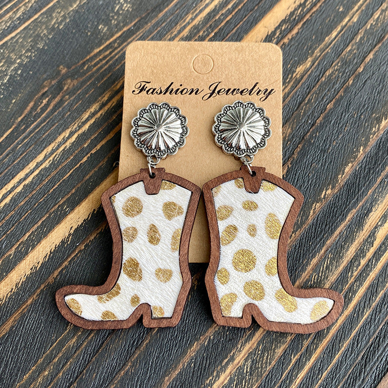 Wholesale Western Style Western Cowboy Boots Leopard Print Cow Print Earrings