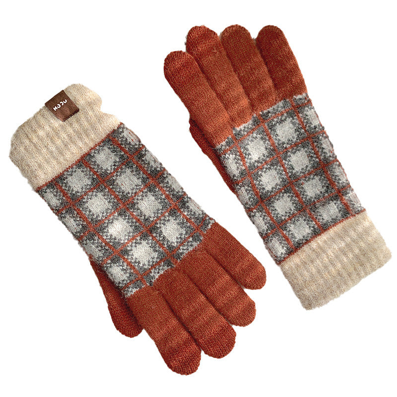 Wholesale Winter Cycling Velvet Cold-proof Thickened Checkerboard Wool Gloves