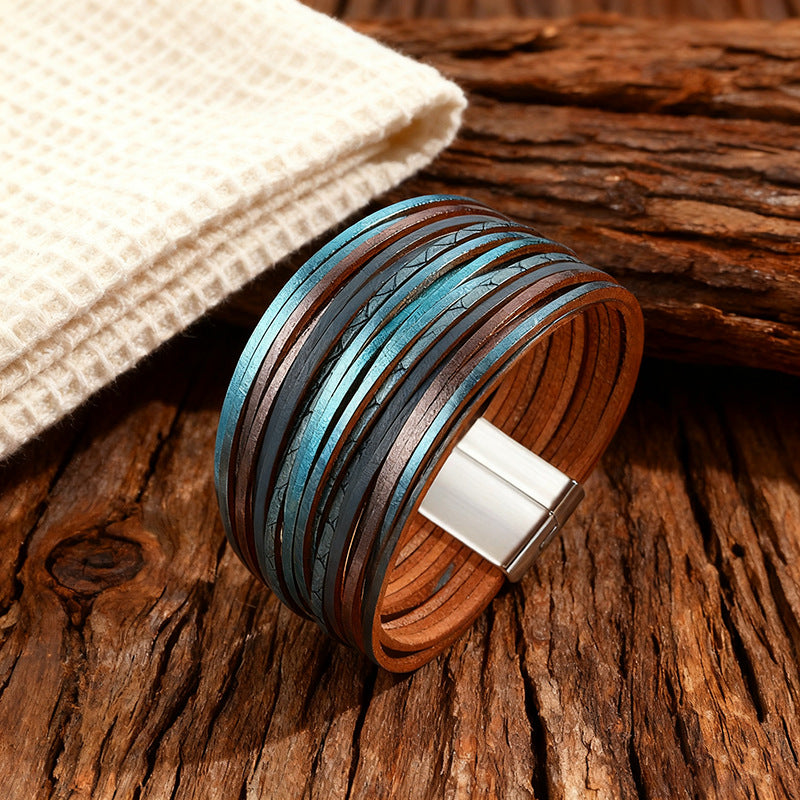 Wholesale Color-blocked embossed  Layered Bracelet Set