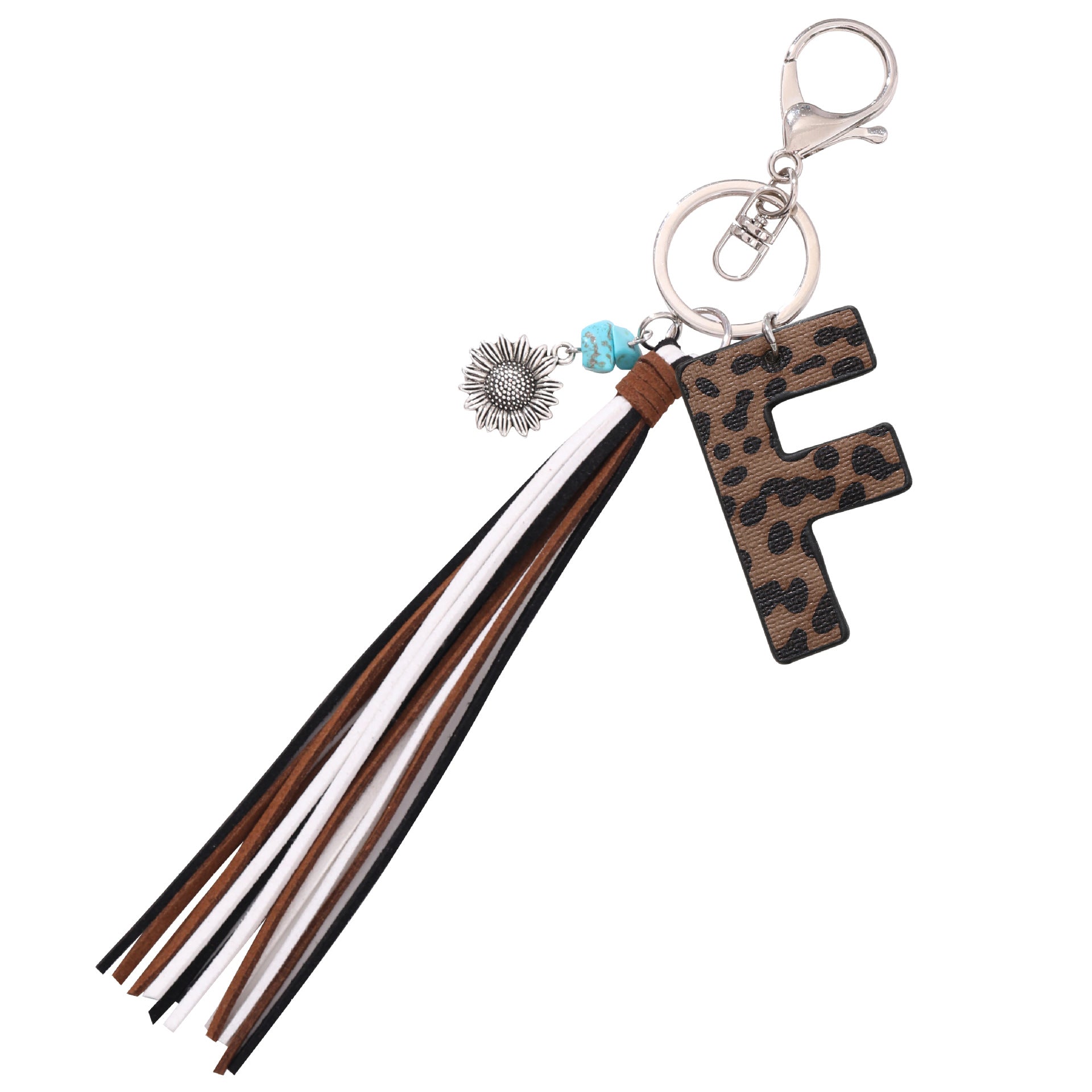 Wholesale Western Cowboy Style Leopard Oil Edge Leather Letter Tassel Keychains