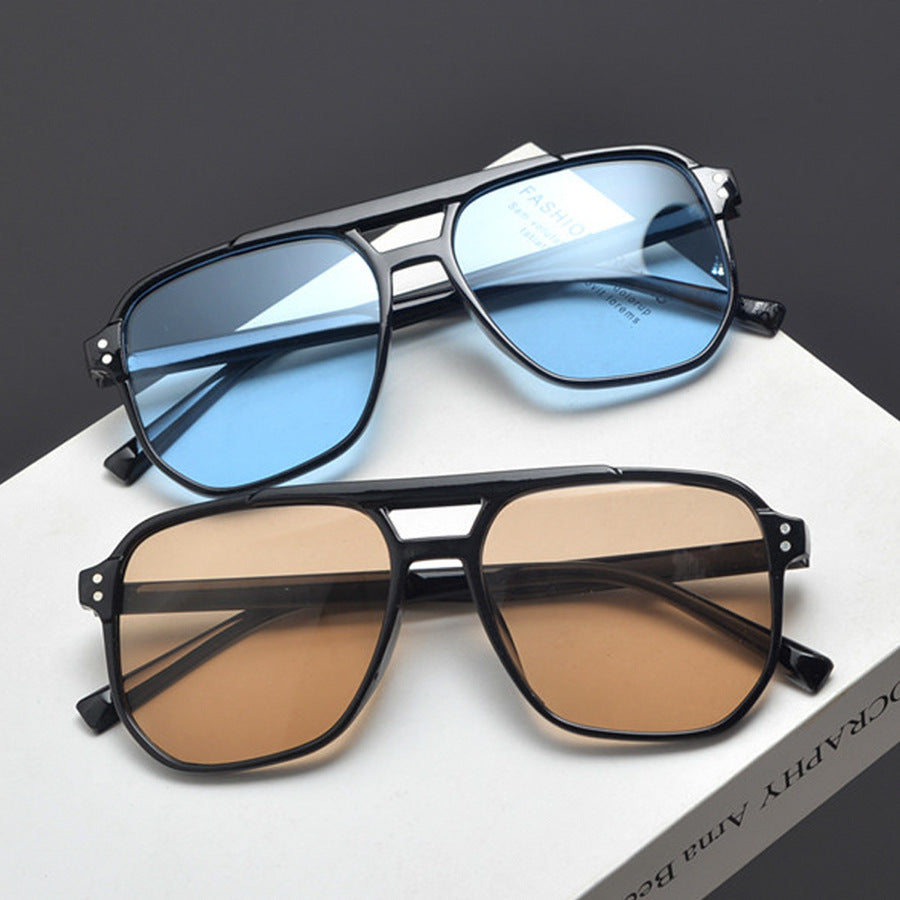 Wholesale Square frame sunglasses UV protection retro marine lenses double beam rice nail aviator sunglasses