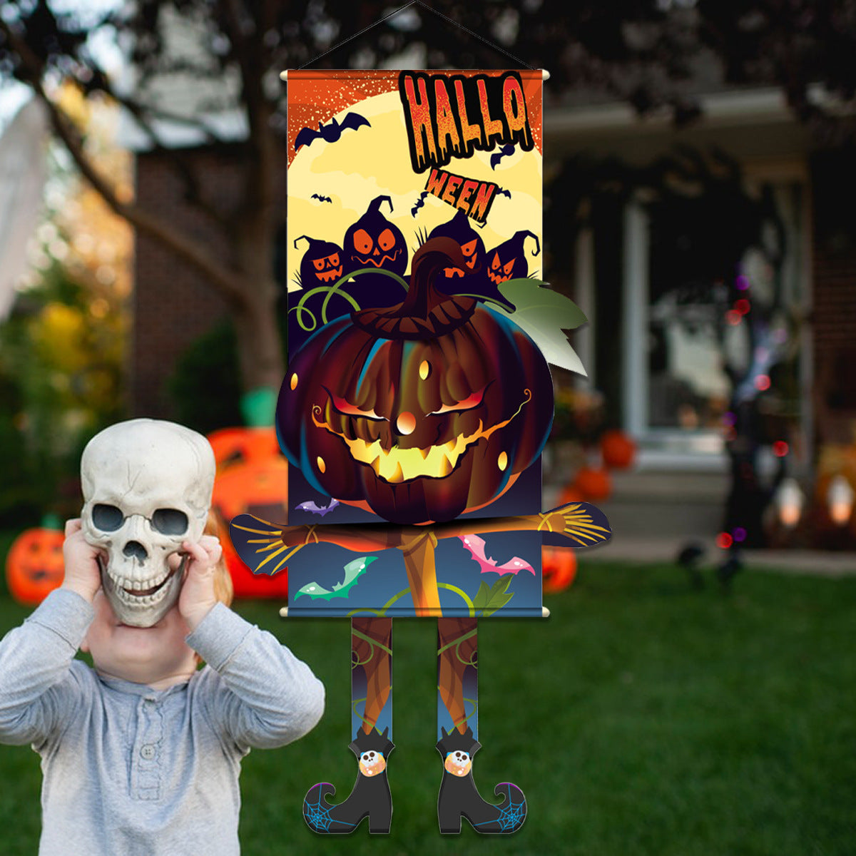 Wholesale Halloween Long Legs Dangling Elf White Ghost Hanging Flag Garden Non-woven Outdoor Banner