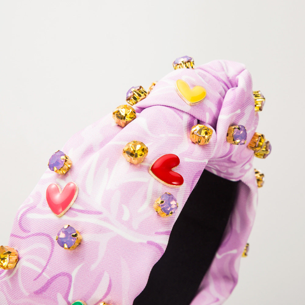 Wholesale Diamond Inlaid Love Printed Fabric Valentine's Day Hair Bands