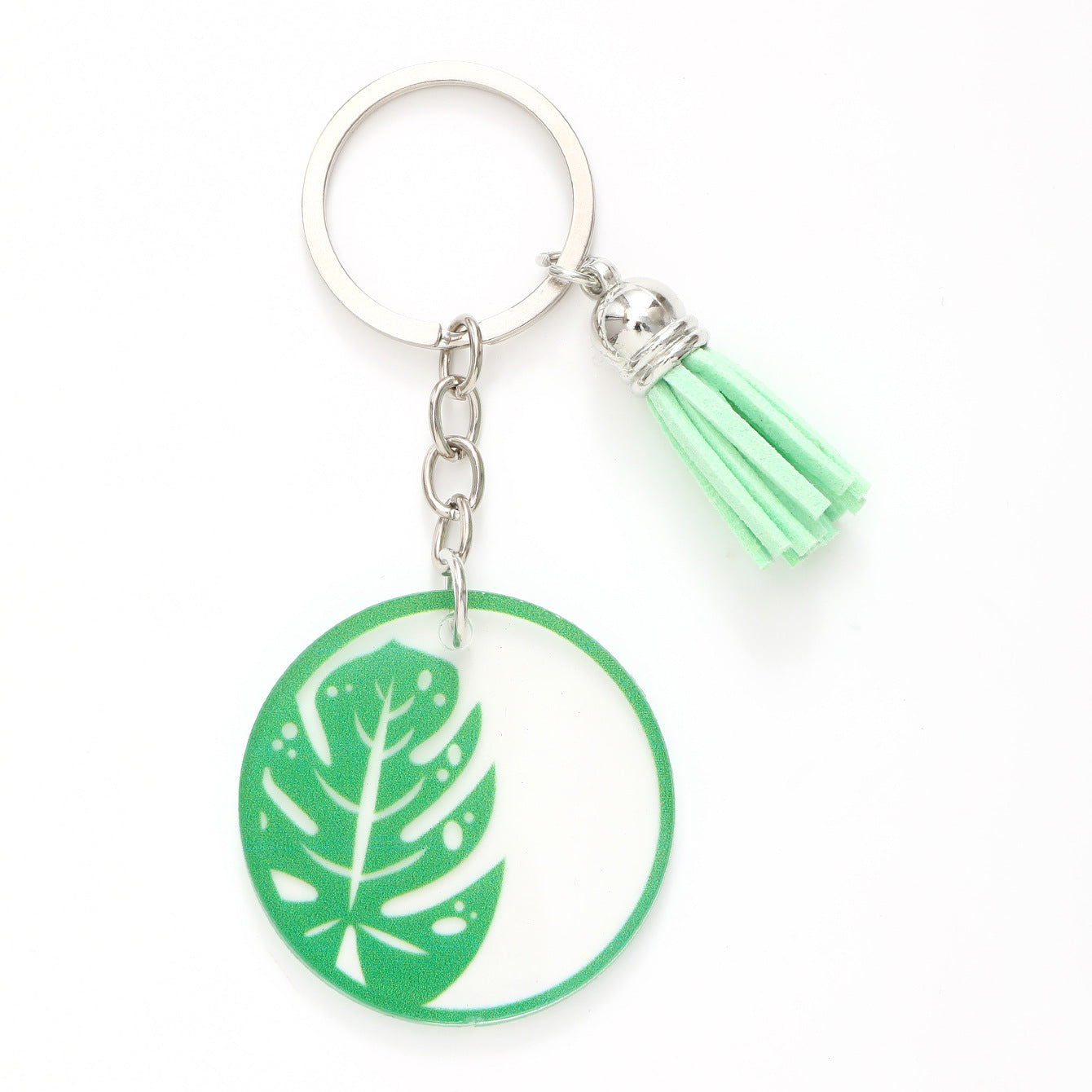 Wholesale Acrylic Flower Leaf Green Tassel Keychain