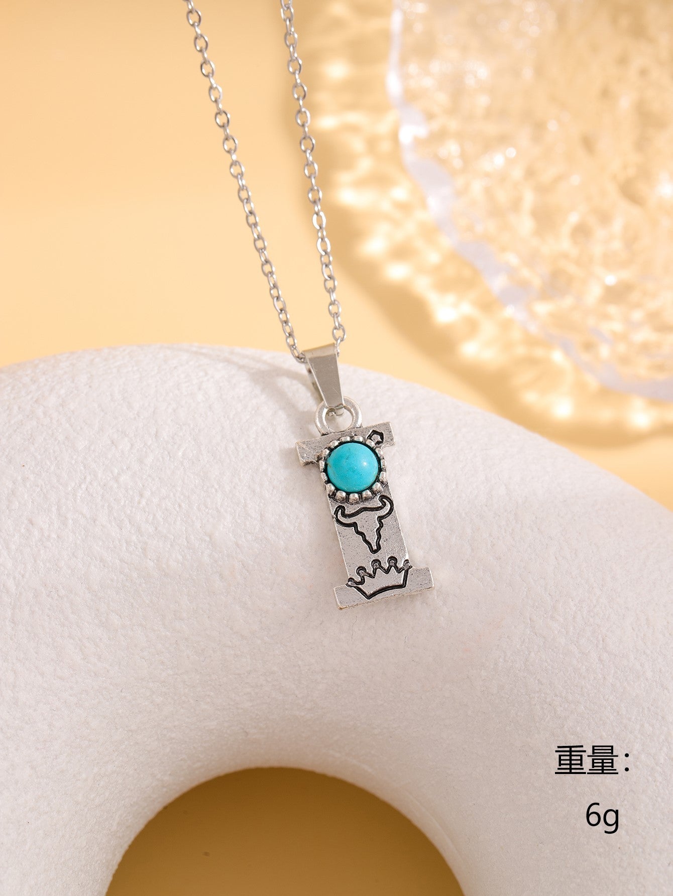 Wholesale Western stainless steel chain cactus turquoise letter necklace