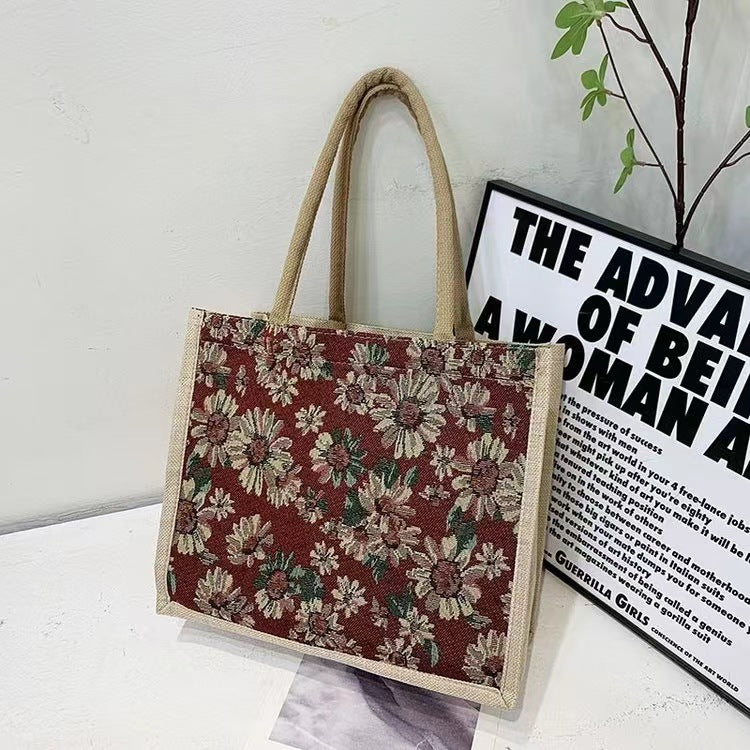 Wholesale Polyester cute cotton and linen portable large capacity commuter lunch bag tote bag canvas bag