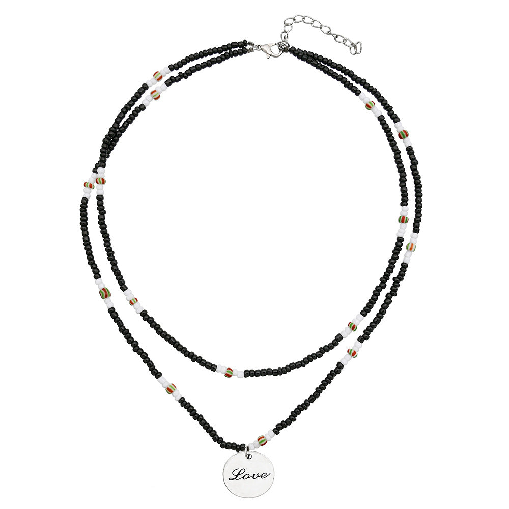 Wholesale Simple Black Beaded Pendant Necklace