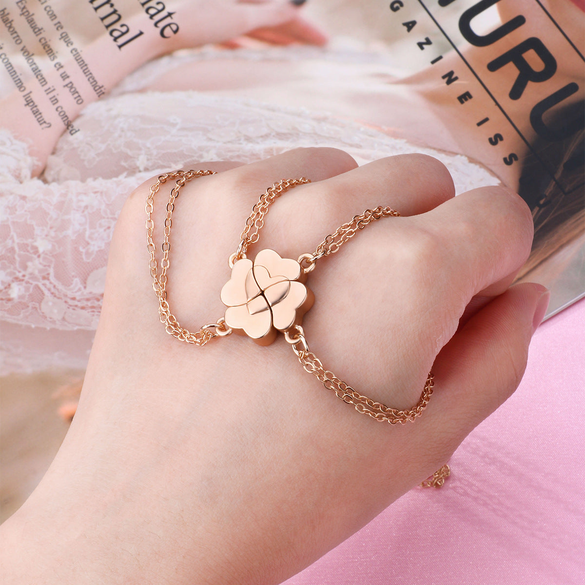 Wholesale four-leaf clover ing necklace parent-child set good friend 4 person combination necklace