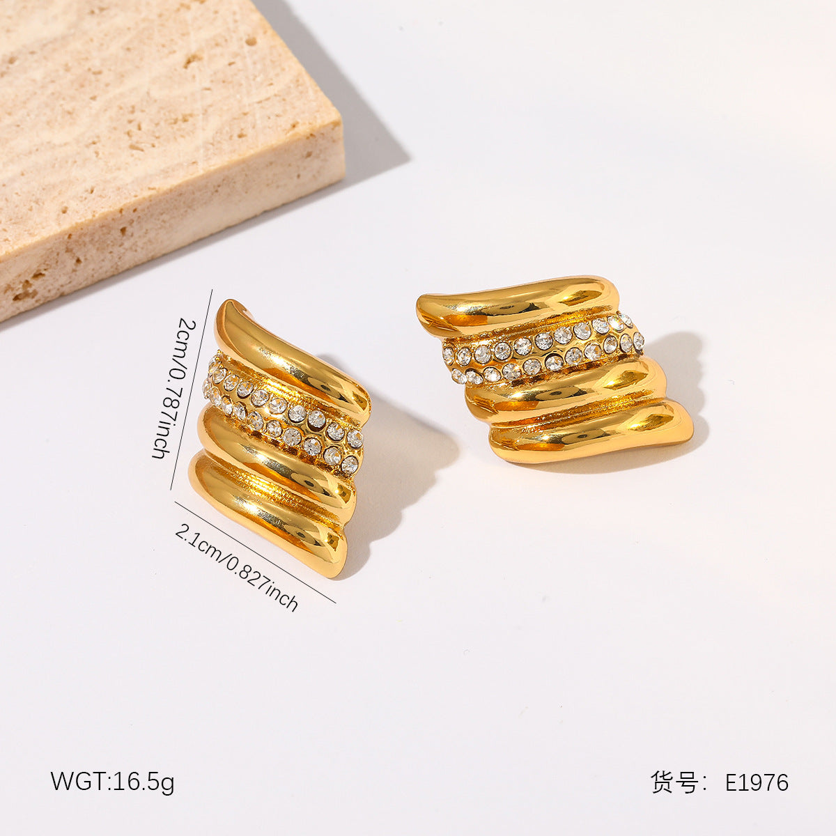 Wholesale Stainless steel diamond-studded earrings for women,  gold-colored
