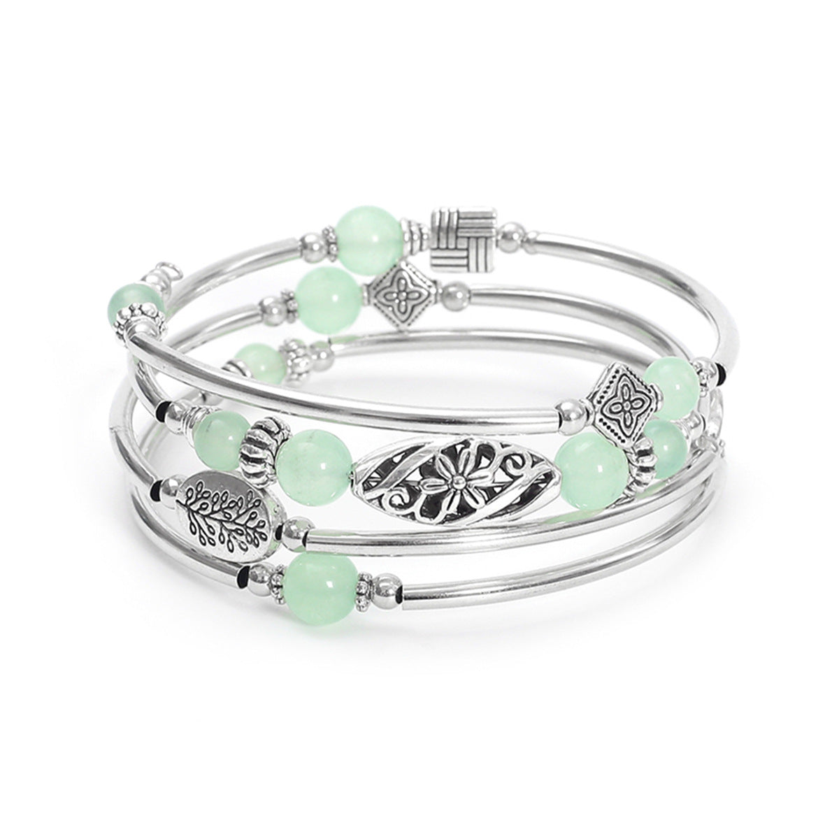 Wholesale Bohemian multi-layer turquoise wrapped four-layer natural stone beaded bracelet